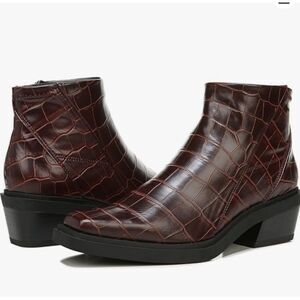 Franco Sarto Fina Croc Embossed Western Ankle Boots Mahogany Size 5